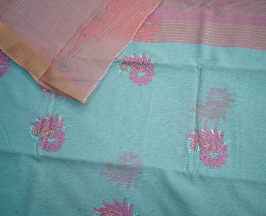 Blue Cotton Blend Saree